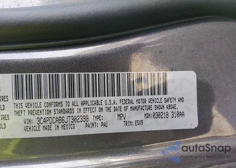 2018 Dodge Journey Se z USA, uszkodzony, nr VIN 3C4PDCAB6JT302398